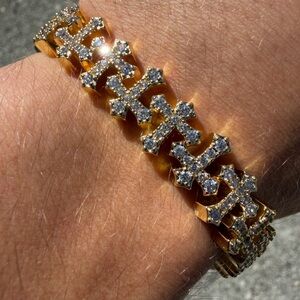 Gold Plated Y2K Chrome Style Cross Bracelet